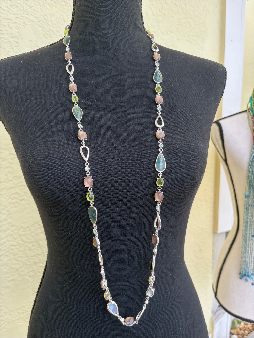 Anne Klein Multi-Stone Long Necklace in Green and Brown